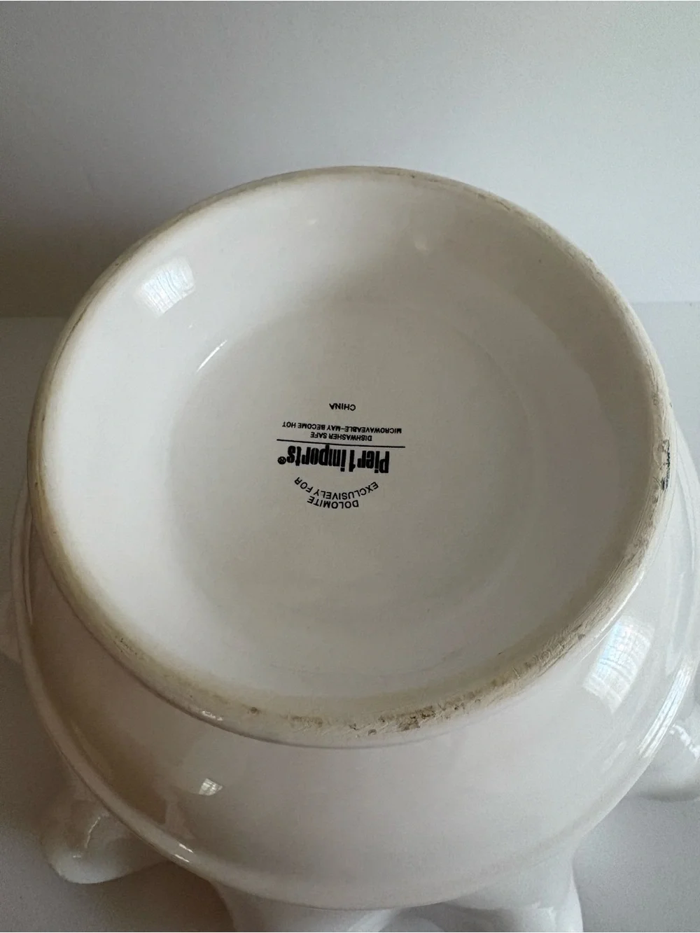 Vintage Pier 1 White Ruffled Pedestal Bowl, Dolomite Ceramic Handkerchief Bowl